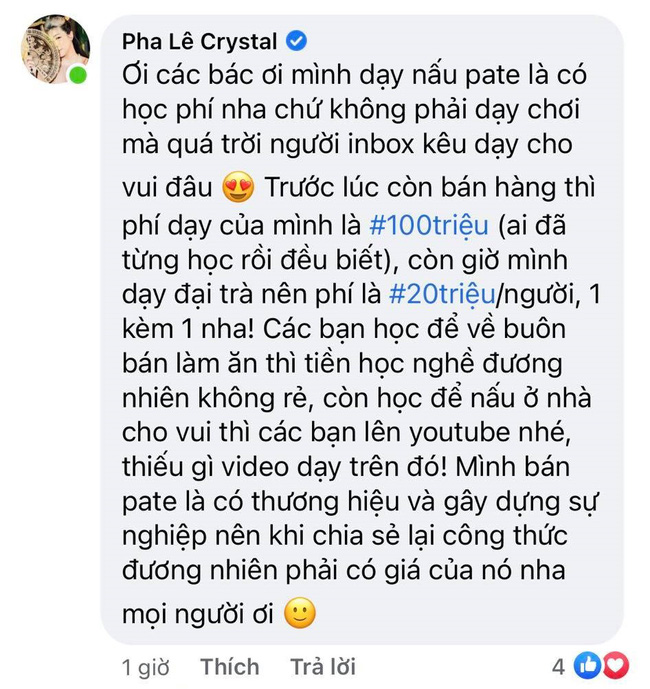 Pha Lê gây tranh cãi khi mở lớp dạy nấu pate lấy học phí 100 triệu đồng-3
