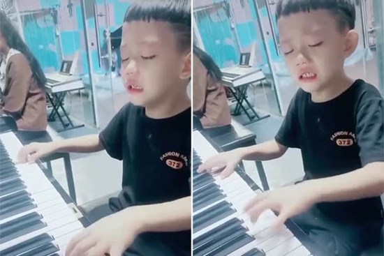Bé trai khóc nức nở vì bố bắt tập đàn, nhưng khi tiếng nhạc vừa cất lên, ai nấy đều trầm trồ: