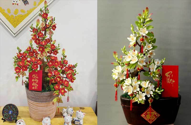 Hoa đào len sợi, giá chục triệu vẫn khó mua chơi Tết-3