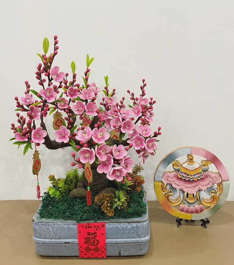 Hoa đào len sợi, giá chục triệu vẫn khó mua chơi Tết-5