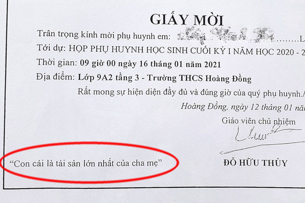 Thầy giáo gửi giấy mời họp phụ huynh Con cái là tài sản lớn nhất của cha mẹ bị phê bình-2