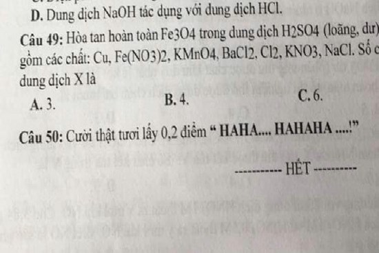 Đề kiểm tra xuất hiện câu hỏi có nội dung lạ, học trò đọc xong cười không nhặt được mồm nhưng chẳng biết giáo viên chấm điểm bằng cách nào