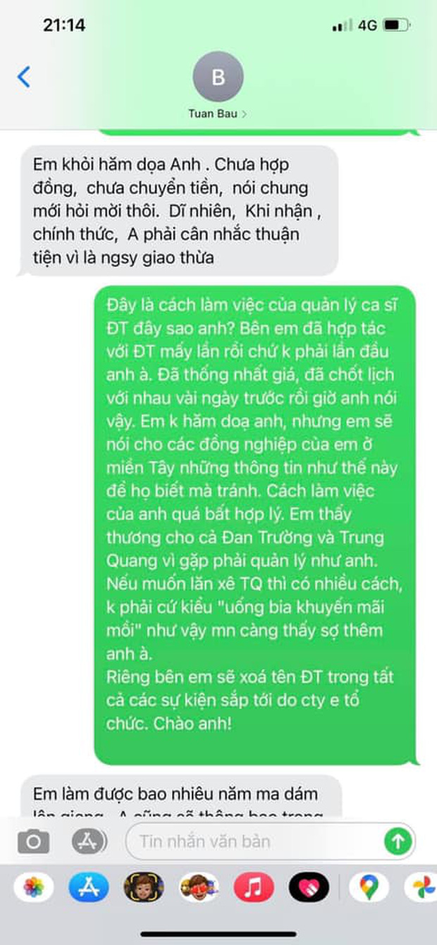 Quản lý Đan Trường bị tố lật show phút chót vì gài thêm CS Trung Quang bất thành, đăng tâm thư giải thích-5