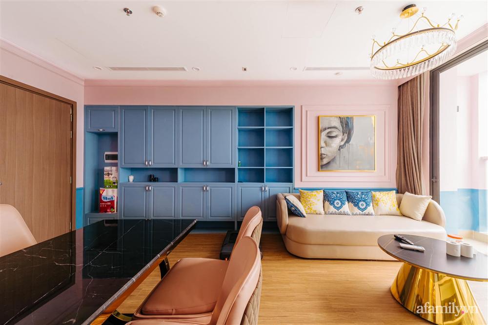 Căn hộ 45m² đẹp không góc chết với điểm nhấn là hai gam màu xanh hồng cực chất có chi phí hoàn thiện 200 triệu đồng ở Hà Nội-8