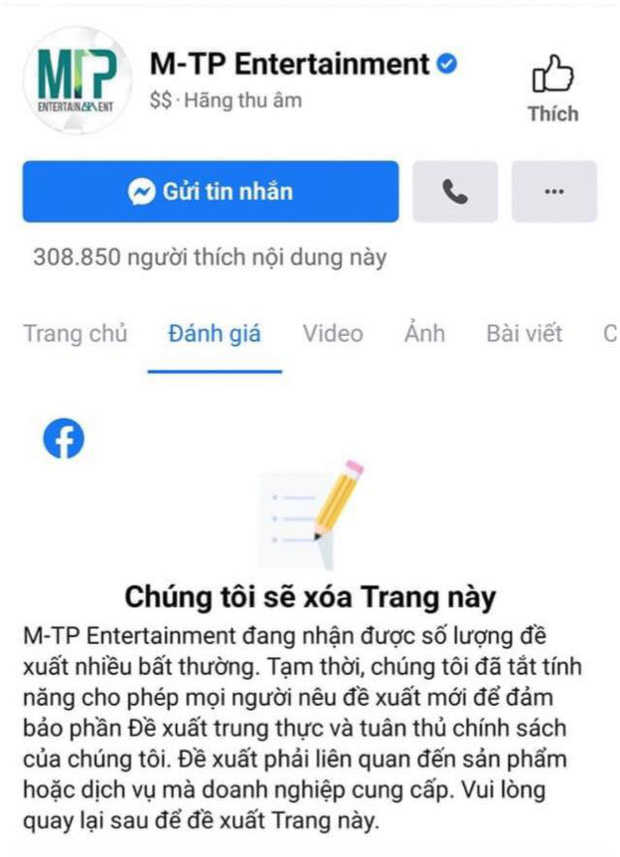 NÓNG: Rộ ảnh thông báo fanpage 300.000 follower của công ty Sơn Tùng sẽ bị xoá giữa drama trà xanh”-1