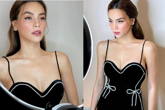 Hồ Ngọc Hà trễ nải vòng 1 nóng bỏng siêu cấp với váy hai dây nhung đen