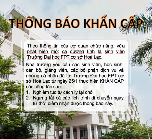 ĐH FPT ra thông báo khẩn cấp khi phát hiện 1 sinh viên dương tính với Covid-19-1