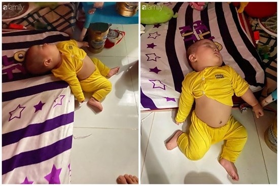 Tối đặt con ngủ ngay ngắn trên gối, nửa đêm tỉnh giấc mẹ không thấy con đâu rồi ôm bụng cười lăn khi thấy cảnh tượng này