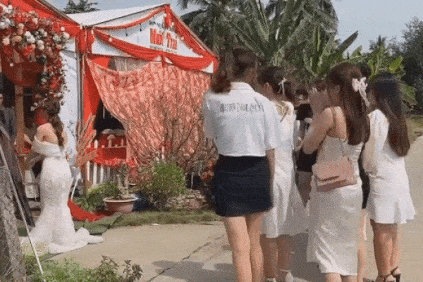 Cô gái suýt ngã xuống ruộng khi bắt hoa cưới