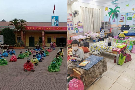 Nhìn hình ảnh các em nhỏ Hải Dương mặc áo mưa, đeo khẩu trang kín mít phòng dịch Covid-19 mà thương!