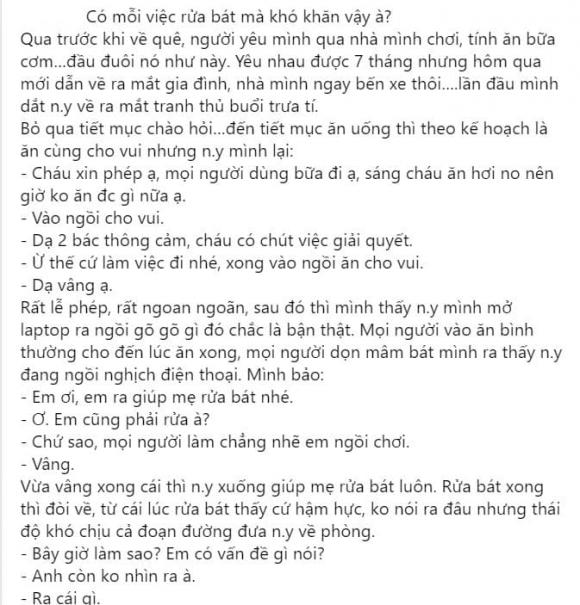 Lần đầu ra mắt nhà bạn trai, cô gái cay cú vì cố tình không ăn nhưng vẫn phải rửa bát-1
