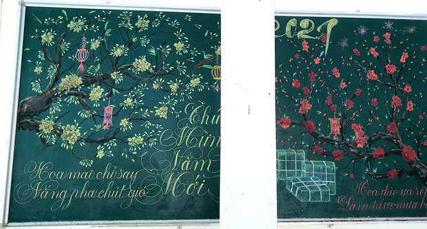 Chỉ sau 3 tiếng đồng hồ, cô giáo hô biến bảng xanh phấn trắng thành bức hoạ chúc mừng năm mới tuyệt đẹp-6