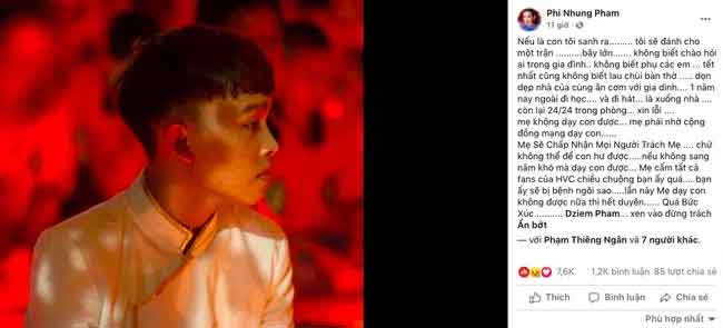 Phi Nhung bất ngờ bức xúc công khai chỉ trích con trai nuôi Hồ Văn Cường: Xin lỗi, mẹ không dạy được con-1