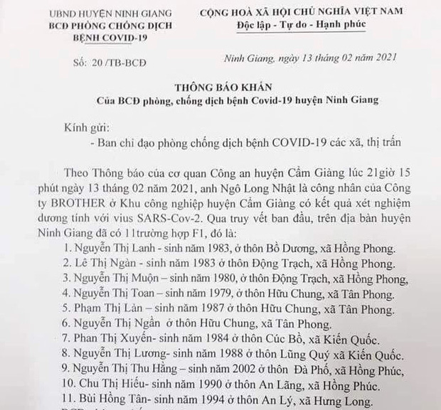 KHẨN: Những ai tiếp xúc với 11 công dân và lái xe ô tô huyện Ninh Giang khẩn trương khai báo y tế-1