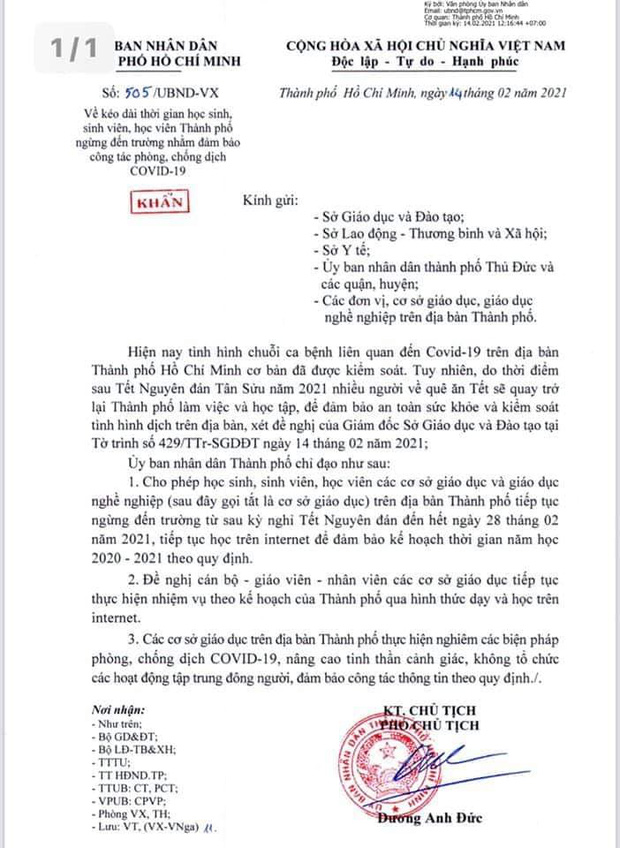 Khẩn: Học sinh, sinh viên TP.HCM tiếp tục nghỉ học đến 28/2-1