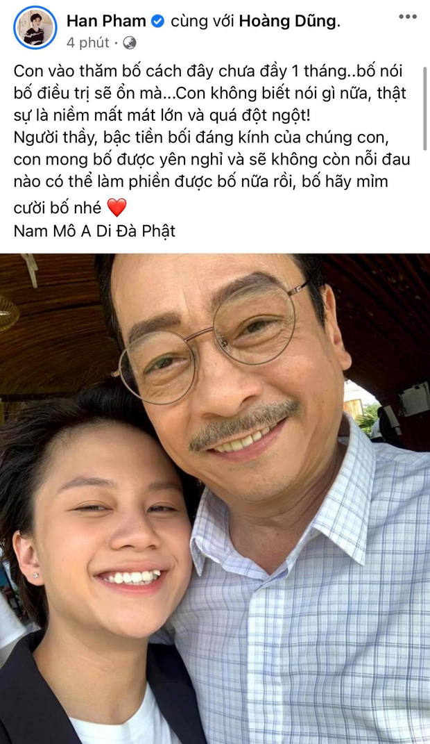 Bảo Hân tiết lộ tình trạng của NSND Hoàng Dũng 1 tháng trước tại bệnh viện, xúc động lời tiễn biệt người quá cố-1