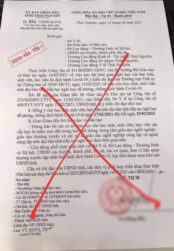 Nam sinh mạo danh phó chủ tịch tỉnh cho các bạn nghỉ đến hết tháng 2-5