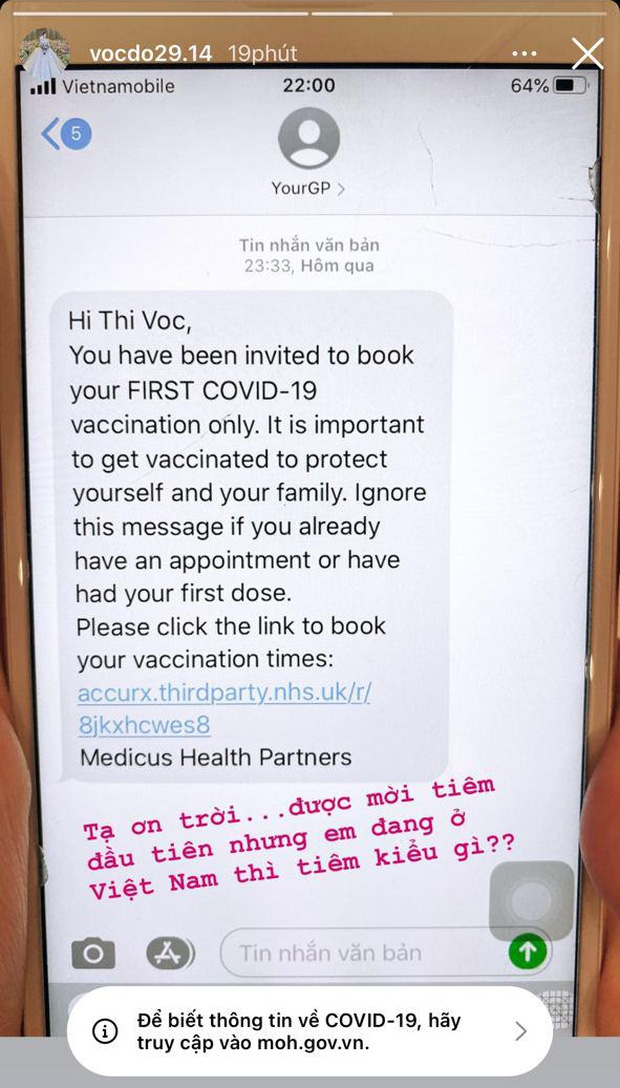 Nàng WAG Việt giàu sụ bất ngờ nhận tin nhắn nằm trong nhóm ưu tiên, được tiêm vaccine Covid-19 lượt đầu tiên ở Anh-2