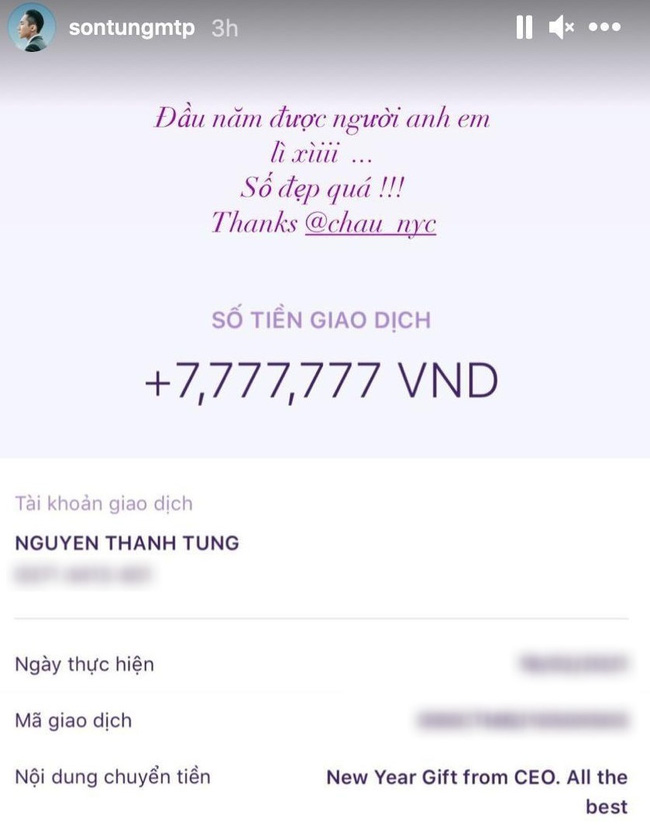 Sơn Tùng bất ngờ được anti-fan lì xì đầu năm nhưng nhìn nội dung chuyển khoản mới dở khóc dở cười-1