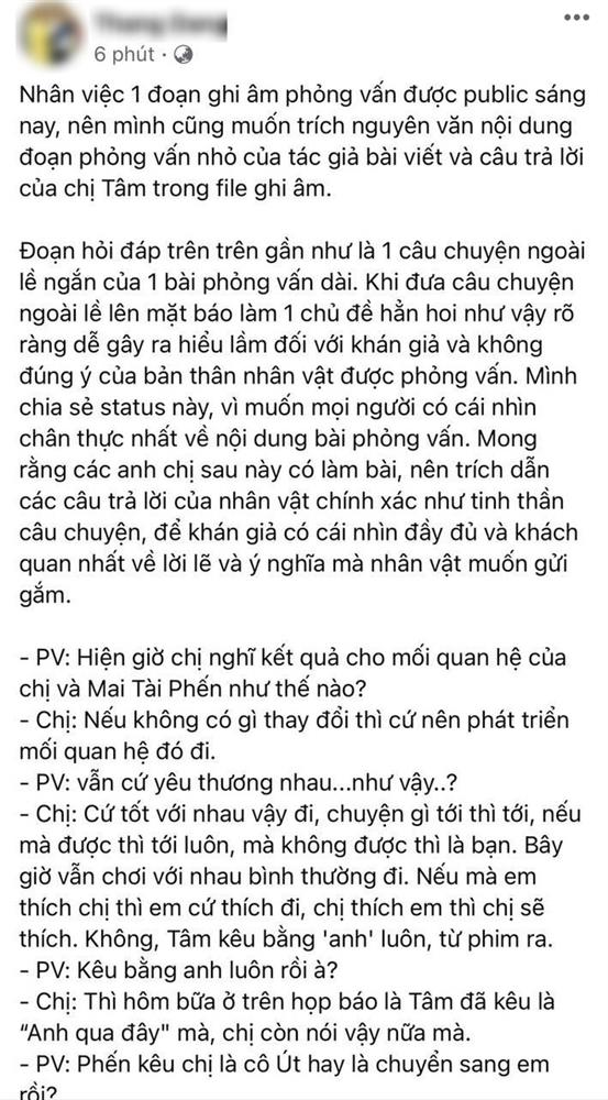 Nhân viên hé lộ nguyên văn lời Mỹ Tâm phỏng vấn về Mai Tài Phến, làm rõ thực hư câu nói Phến thích tôi và tôi cũng vậy-1
