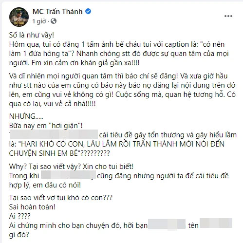 Trấn Thành bức xúc nói rõ lý do chưa sinh con khi bị đưa tin sai lệch-1