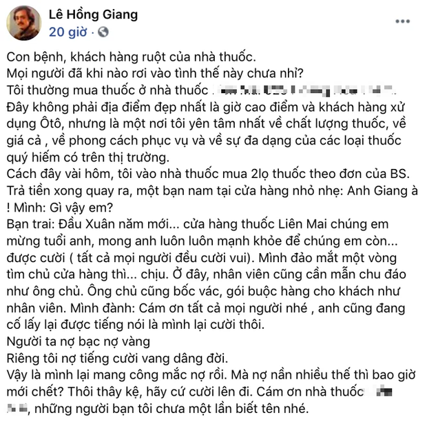 NS Giang Còi đi mua thuốc chữa bệnh, ai dè được nhân viên nhà thuốc lì xì lại số tiền... gấp 5 lần: Tình người đáng quý là đây!-1