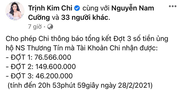 NS Trịnh Kim Chi công bố đã kêu gọi được hơn 270 triệu giúp đỡ NS Thương Tín, con gái vừa đến thăm bố ở bệnh viện-1