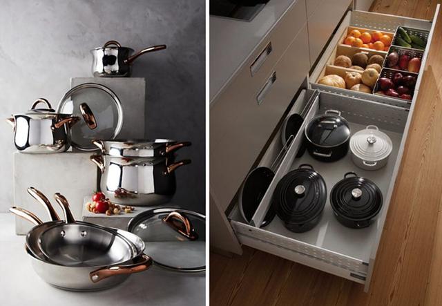Trong nhà bếp, xoong nồi là thứ khó cất giữ nhất, nhưng nếu nắm bắt được hai điểm này, chúng sẽ được sắp xếp gọn gàng đến bất ngờ-1