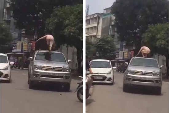 Người phụ nữ đùng đùng trèo lên nóc xe ô tô nhảy nhót, múa may nhưng hành động của tài xế lại gây tranh cãi dữ dội