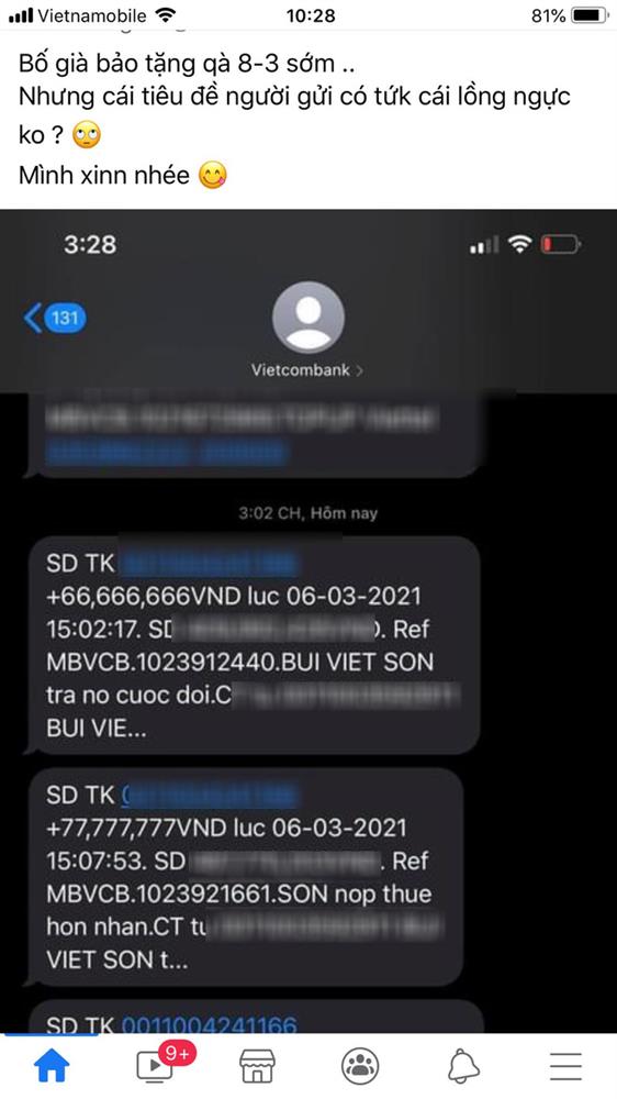 4 lần chuyển khoản của chồng khiến vợ giật mình, toàn số khủng 66, 77, 88, 99 nhưng nội dung mới là điều bất ngờ nhất-1