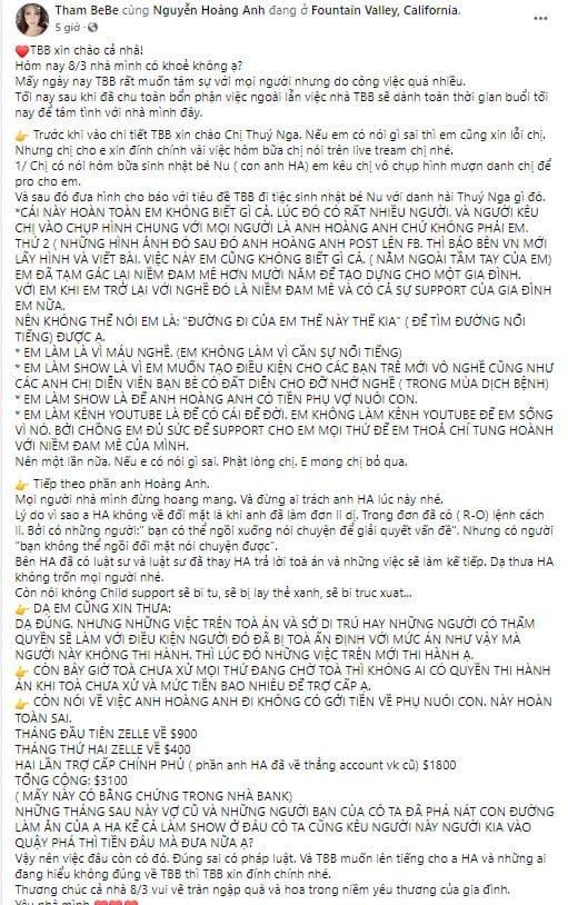 Thắm Bebe đính chính lời Thúy Nga, nhân tiện giải thích lý do Hoàng Anh thiếu chu cấp tiền cho con vì vợ cũ phá nát con đường làm ăn-1
