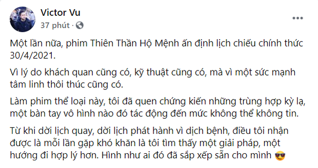 Victor Vũ tuyên bố hoãn chiếu Thiên Thần Hộ Mệnh vì tâm linh thôi thúc?-1