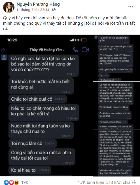 Vợ ông Dũng lò vôi chia sẻ đoạn tin nhắn được cho là của Võ Hoàng Yên nói đang buồn chán, định cạo đầu và đã chuẩn bị cách để chết-1