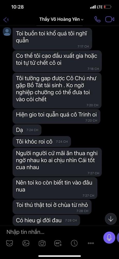 Vợ ông Dũng lò vôi chia sẻ đoạn tin nhắn được cho là của Võ Hoàng Yên nói đang buồn chán, định cạo đầu và đã chuẩn bị cách để chết-3