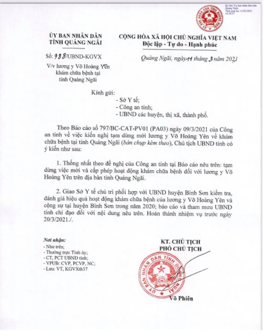 Quảng Ngãi tạm thời cấm cửa ông Võ Hoàng Yên đến khám chữa bệnh-2