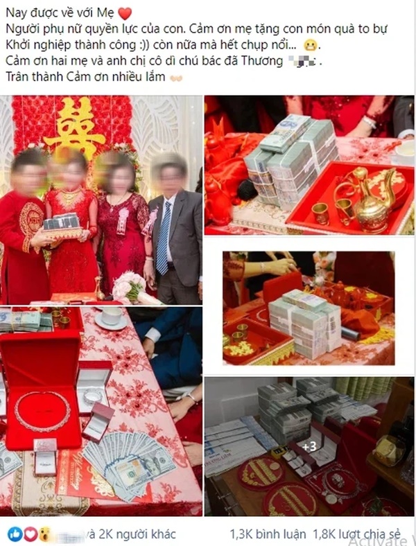 Đám cưới khủng ở An Giang: Hơn 2 tỷ quà cưới, của hồi môn gồm tiền, vàng, ngoại tệ, kim cương chất đầy bàn khiến MXH xỉu lên xỉu xuống-1
