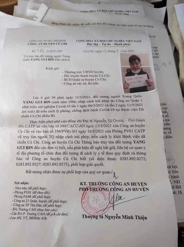 Công an truy tìm người đàn ông quốc tịch Trung Quốc trốn khỏi khu cách ly ở Bệnh viện dã chiến Củ Chi-1