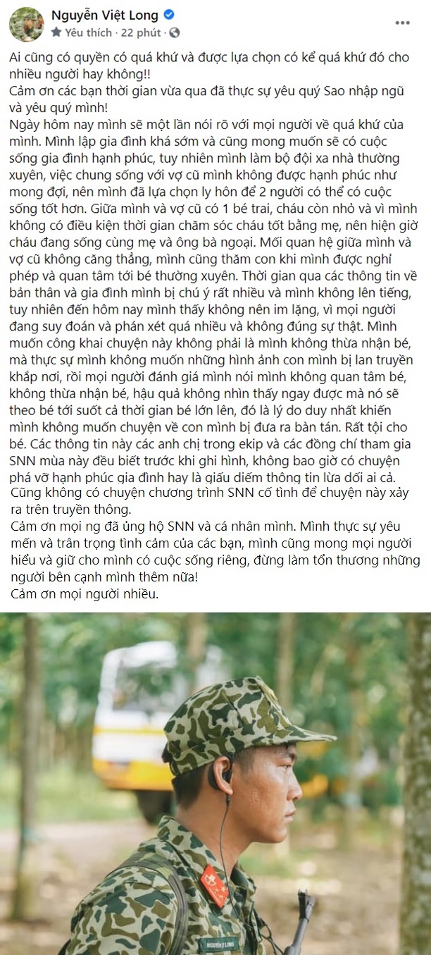 Sao nhập ngũ: Mũi trưởng Long thừa nhận có vợ con nhưng đã ly hôn sau khi bị dân mạng đẩy thuyền với Hậu Hoàng-1