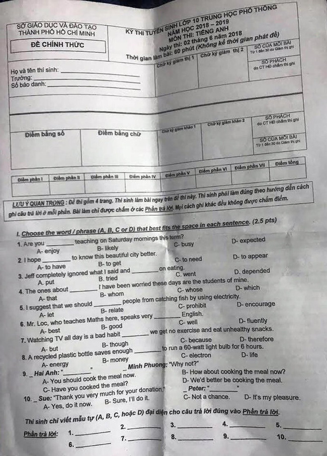 Đề thi và đáp án tuyển sinh lớp 10 TP. HCM 3 năm gần nhất, thí sinh tham khảo và làm thử để có phương án ôn tập hiệu quả-46