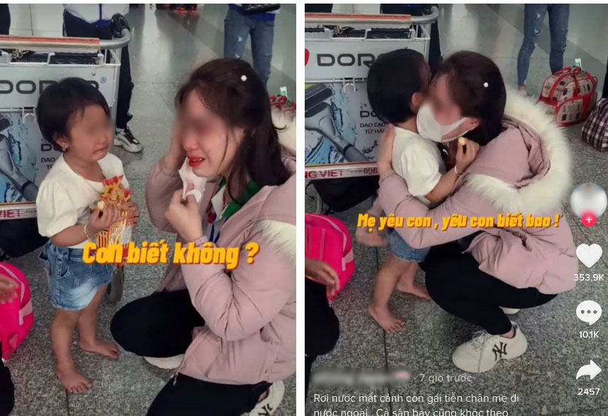 Hình ảnh mẹ trẻ khóc nức nở ôm con giữa sân bay khiến dân mạng nhói lòng-1