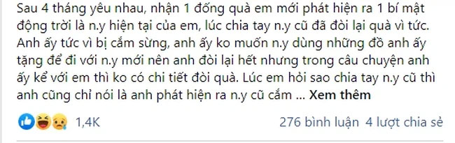 Yêu được 4 tháng, nhận hàng loạt món quà từ người yêu,&nbsp;khi biết lịch sử đáng sợ của các món đồ, cô gái chán nản nghĩ chuyện chia tay!-1