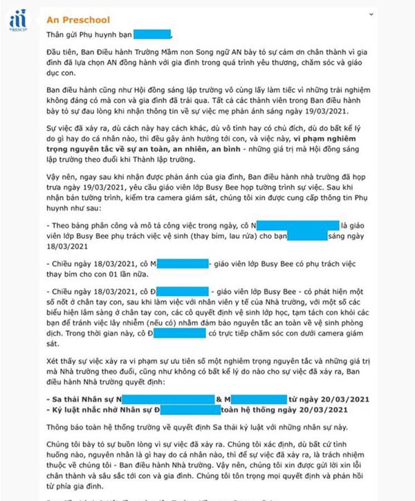 Phụ huynh ở Hà Nội phản ánh con 16 tháng đi học bị cấu và xịt nước nóng, trường đồng ý là vết móng tay người lớn nhưng không có câu trả lời chính xác?-4