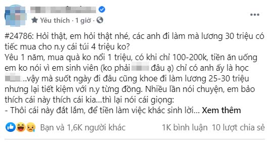 Chê trách&nbsp;người yêu lương 30 triệu mà tiếc bạn gái cái túi 4 triệu, cô nàng nhận về cả bầu trời cay đắng từ cư dân mạng-1