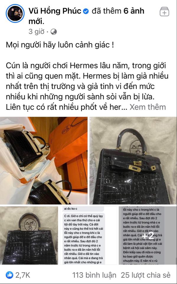 Tay chơi hàng hiệu số một Hà Nội phanh phui vụ đánh tráo túi Hermes 1,5 tỷ liên quan đến stylist của người nổi tiếng trong showbiz-3