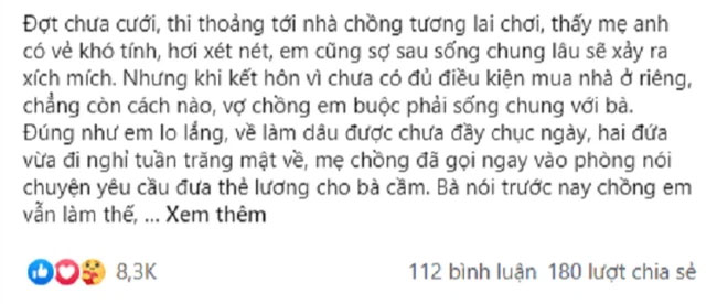 Mẹ chồng đòi giữ thẻ lương, nàng tìm cách để qua mắt, 3 năm sau nhìn tài khoản của mình với con số thực mà cô sững sờ-1