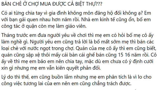 Nghe lời mẹ bỏ cô gái bán chè vì không môn đăng hộ đối”, đến khi mẹ bạn gái tiết lộ điều này, anh chàng tiếc đến ngẩn ngơ-1