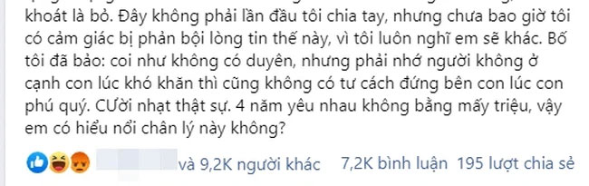 Đòi vợ sắp cưới phải trích nửa lương hàng tháng phụng dưỡng cho nhân tình và con riêng của bố mình, gã bạn trai bị vả thẳng mặt và cái kết!-1