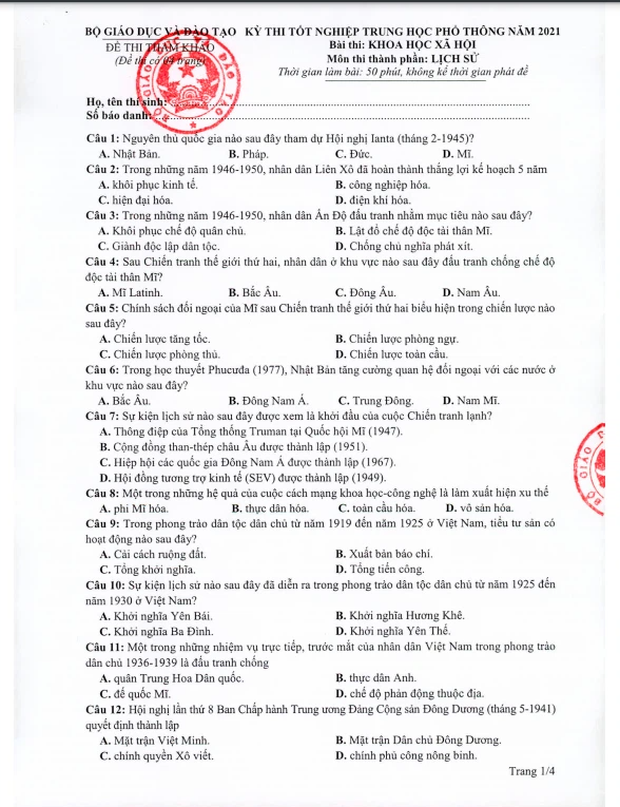 Đề thi minh họa THPT Quốc gia 2021 tổ hợp Khoa học xã hội-1