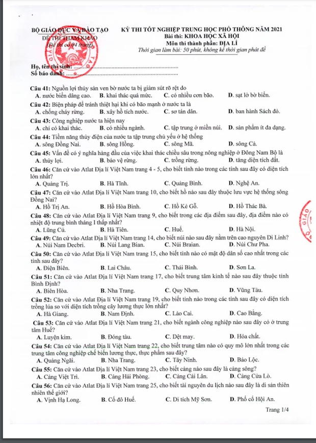 Đề thi minh họa THPT Quốc gia 2021 tổ hợp Khoa học xã hội-5