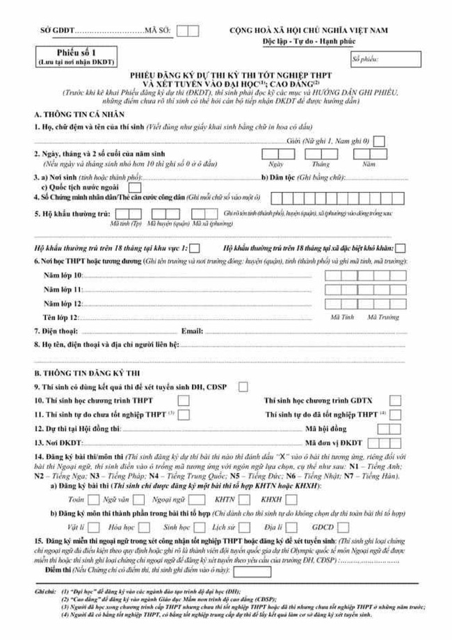 Bộ GD-ĐT công bố mẫu phiếu đăng ký dự thi tốt nghiệp THPT 2021-6